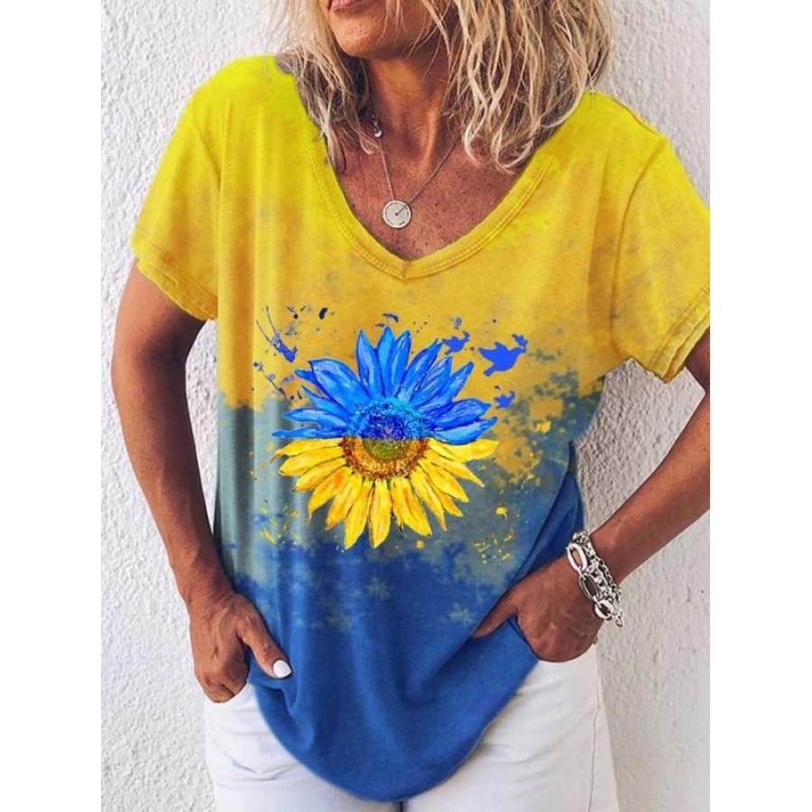 

Women's Sunflower Print Casual Crewneck T-Shirt