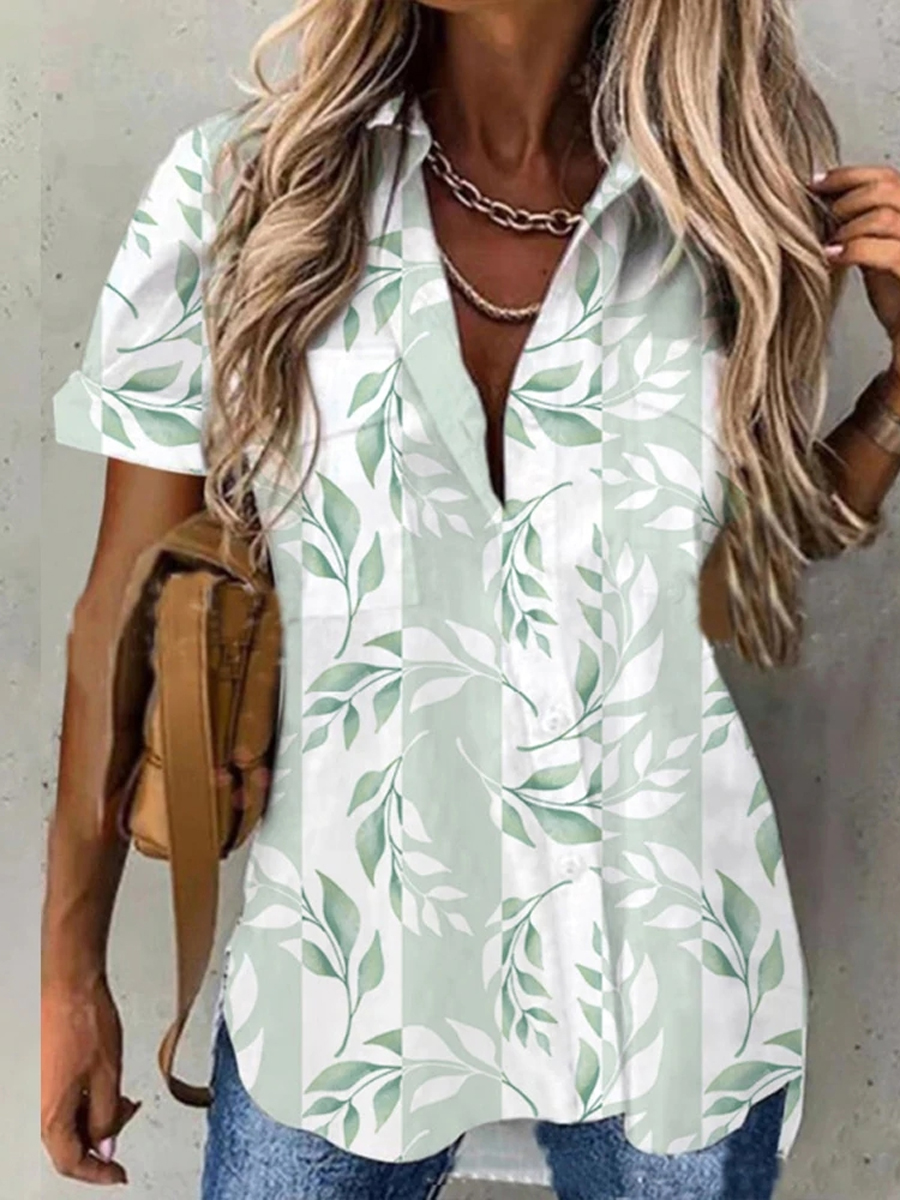 Casual Floral Print Lapel Short Sleeve Shirt