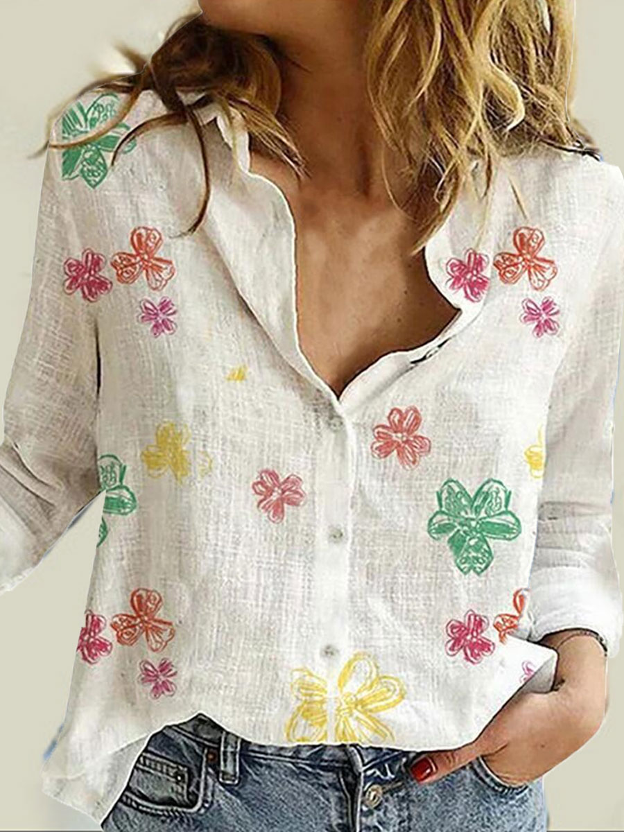 Casual Loose Floral Print Long Sleeve Blouse