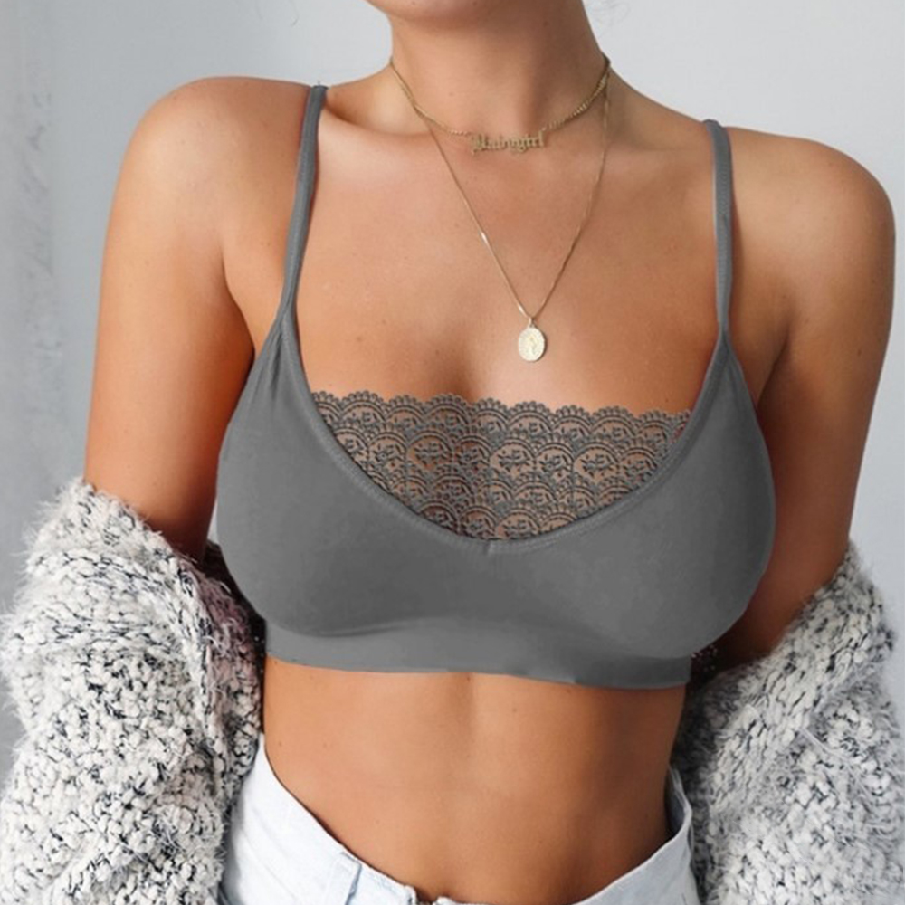 Women's Lace Stitching Sexy Tube Top Solid Tank Top