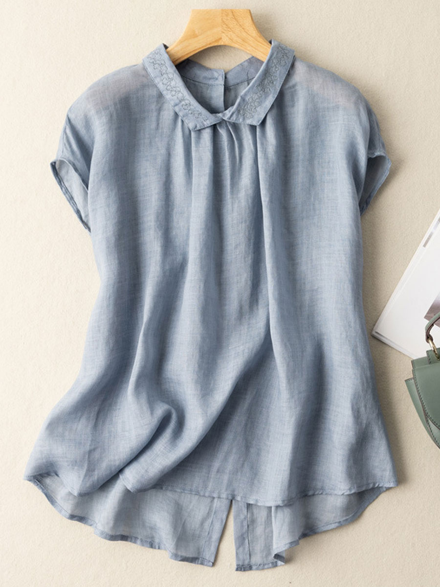 Casual Loose Embroidered Holiday Short Sleeve Blouse