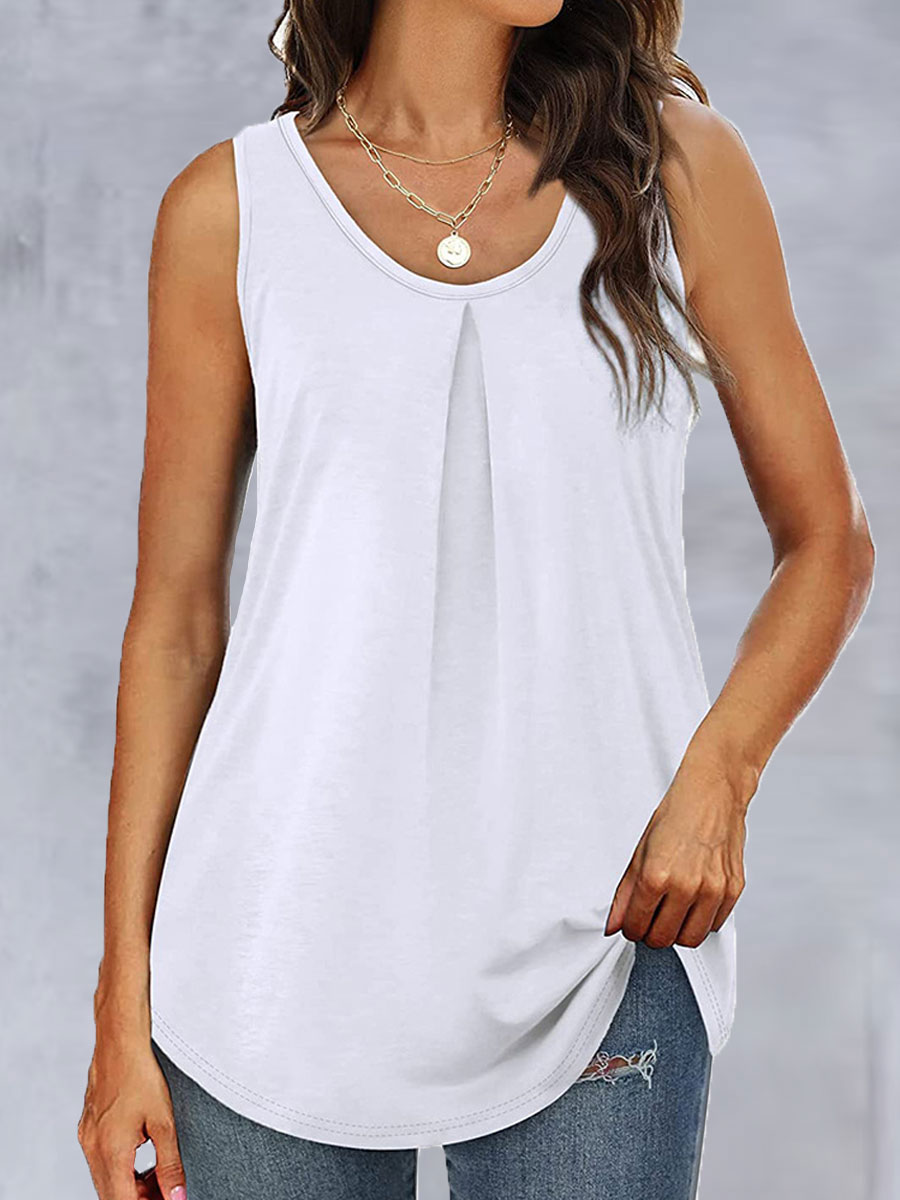 V neck Casual Loose Solid Color Sleeveless Tank Top T shirt