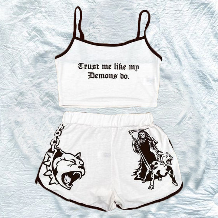 Spice Girls Y2K Printed Cropped Vest Shorts Suit Set