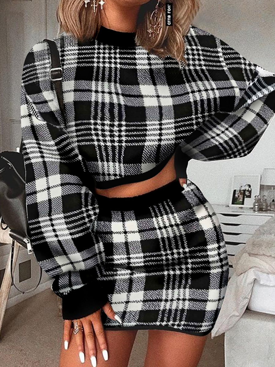 Fashion Lady Plaid Casual Two piece