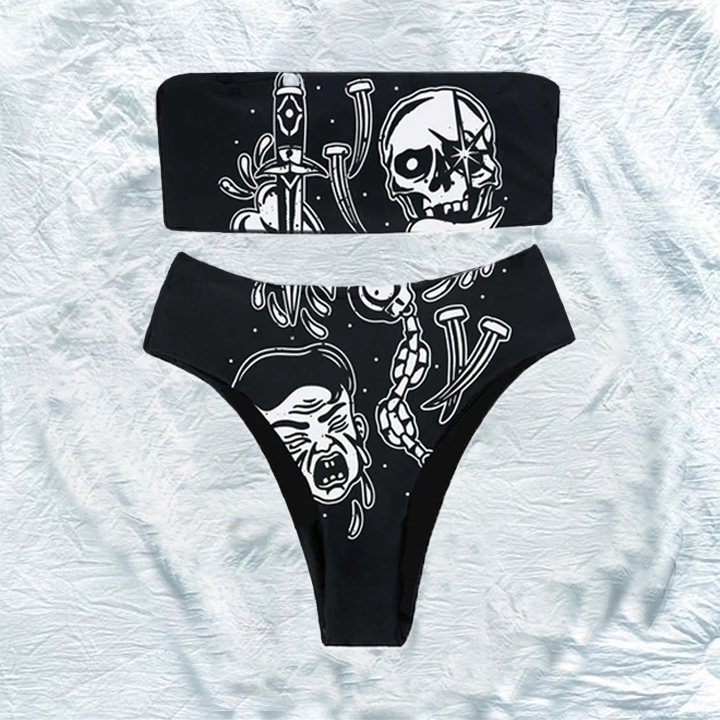 Vintage Spice Girls Y2K Tattoo Print Bikini