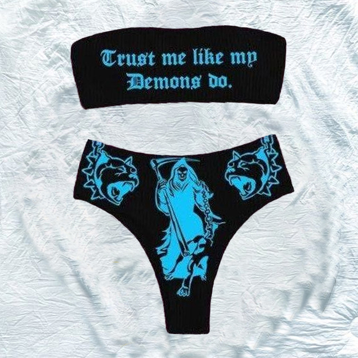 Vintage Spice Girls Y2K Tattoo Print Bikini