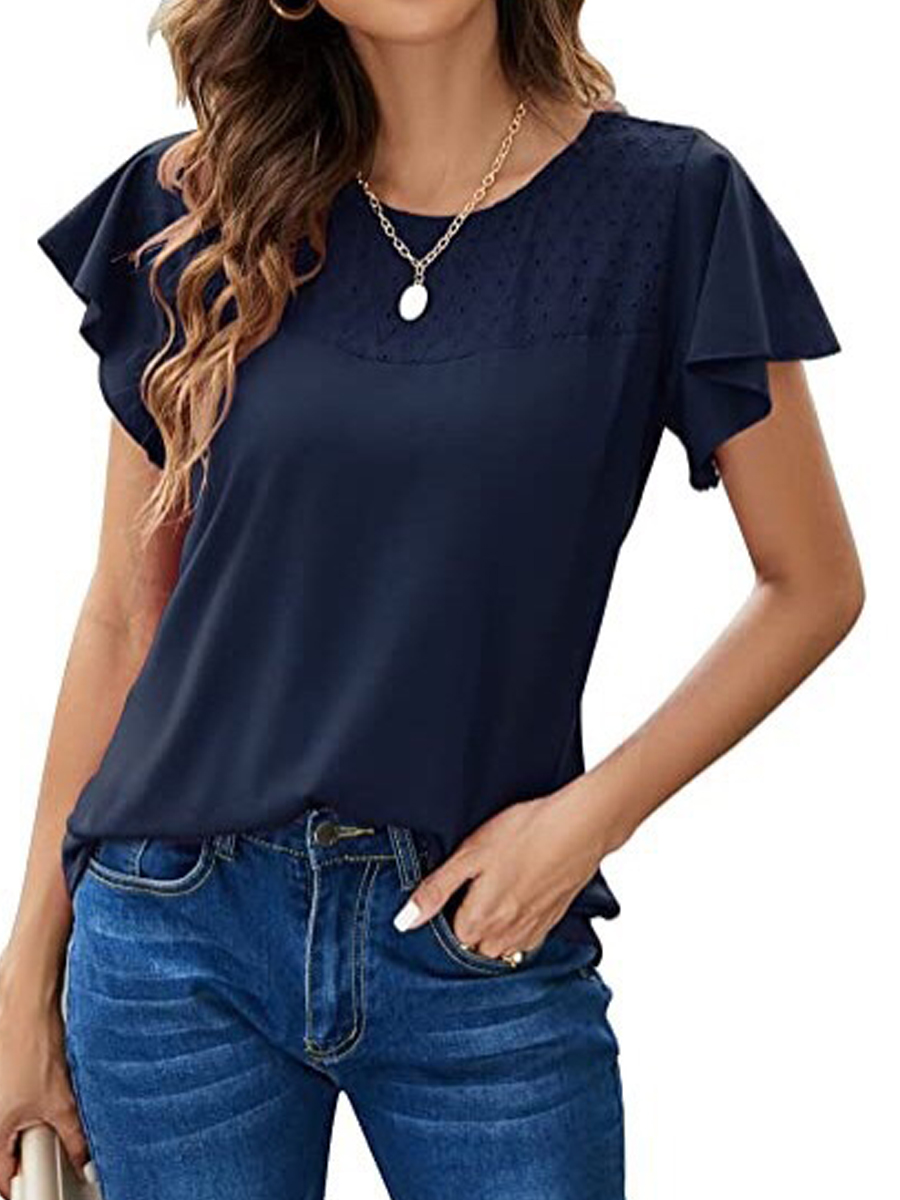 Fashion Casual Solid Color Short sleeved Round Neck T shirt