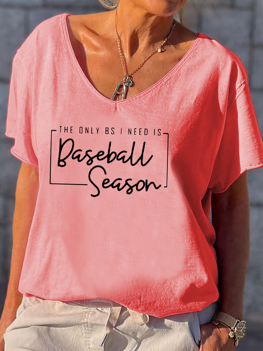 Casual Letter Print Loose V Neck Short Sleeve T Shirt