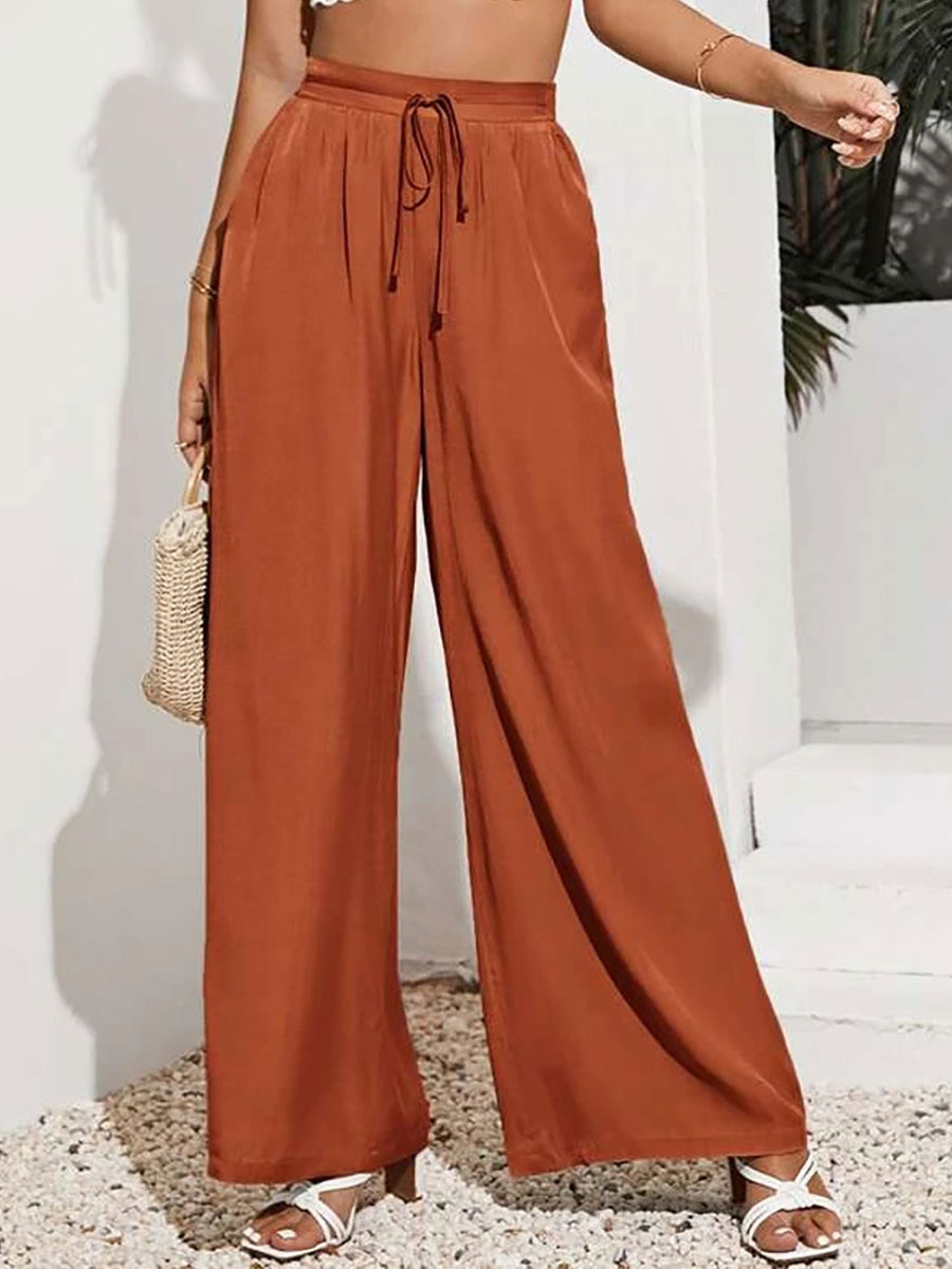 Casual Solid Beach Loose Elastic Waist Pants