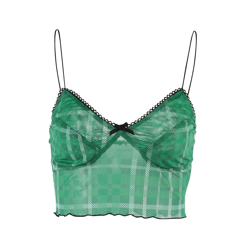 Hot Girl Spring And Summer Plaid Tube Top Fashion All match Street Navel Sling