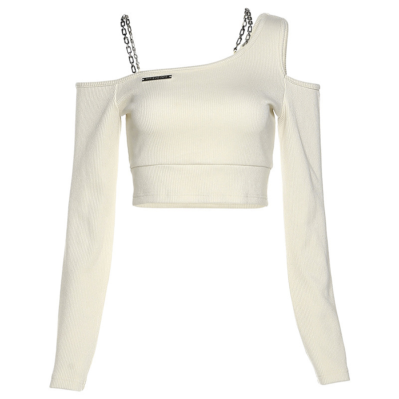 Autumn Solid Color Slim Fit Cropped Navel Fashion Irregular Long Sleeve T Shirt
