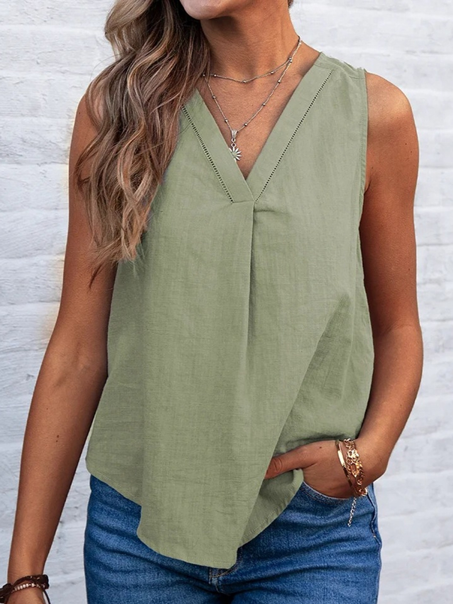 Casual Solid Color V Neck Sleeveless Blouse