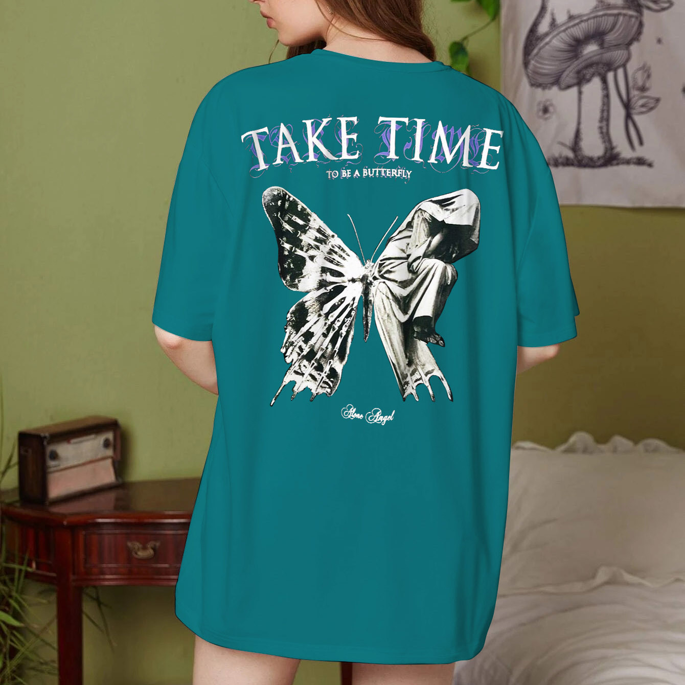 Women's Take Time To Be Butterfly Cotton Oversized T Shirt