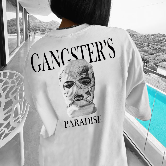 Women's Mask Letter Trend Print Cotton Oversized T Shirt