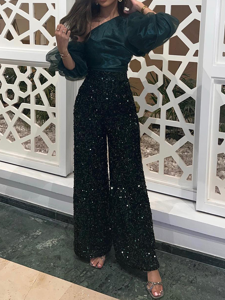 Women's Elegant Fashion Sequin Panel Casual Dinner Party Jumpsuit