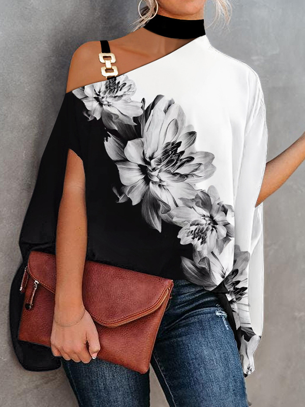 Ladies Elegant Off Shoulder Print Top