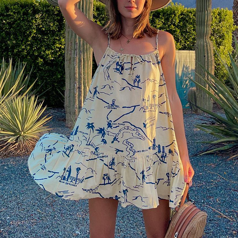 Women Summer Printed Beach Mini Dress