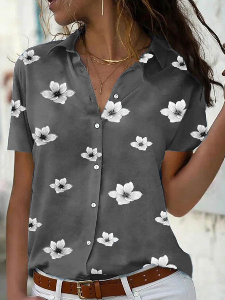 Summer Floral Print Short Sleeve Blouse