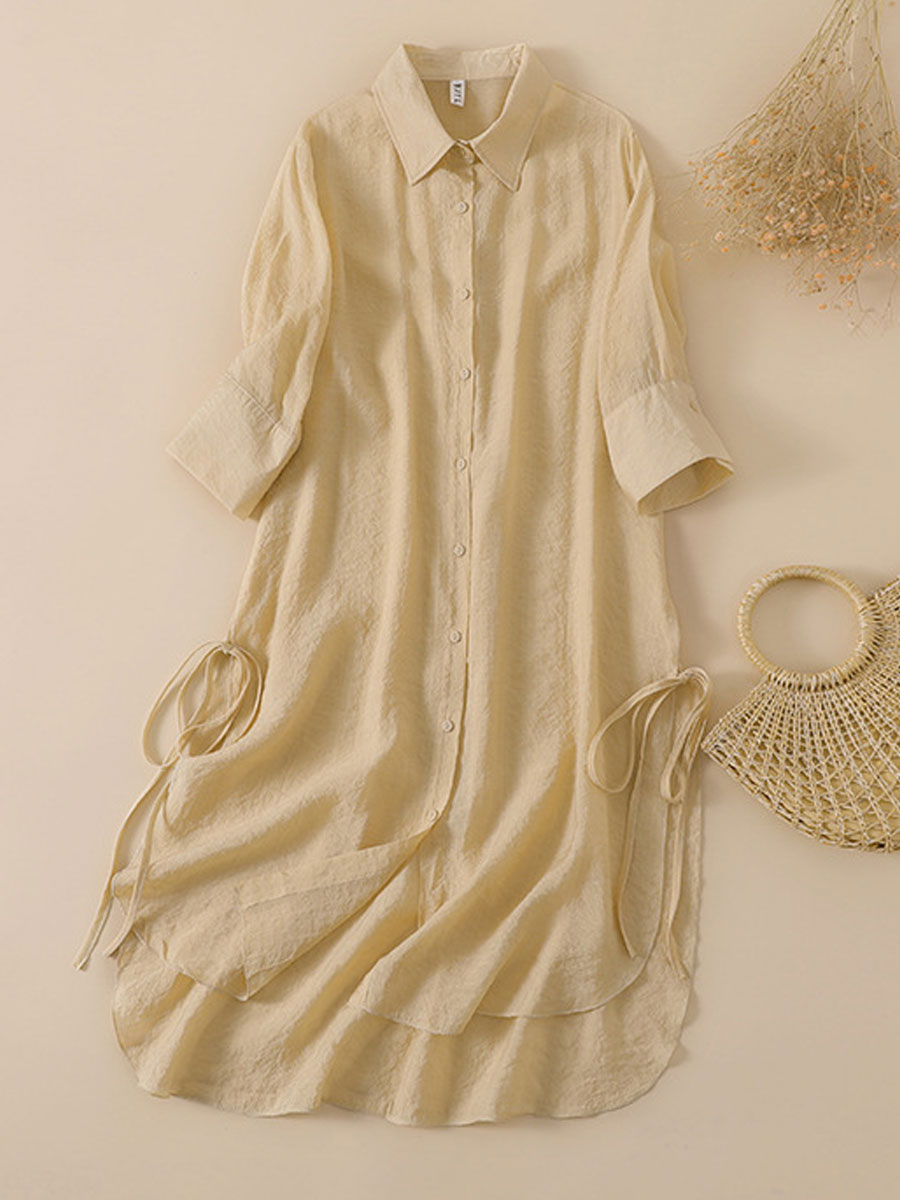 Casual Loose Solid Color Sunscreen Long Sleeve Short Dress