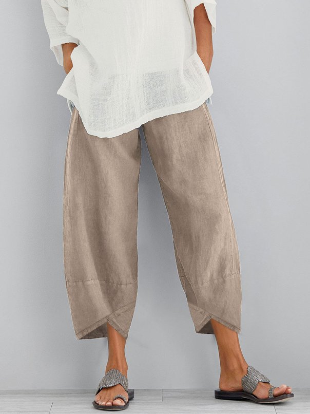 Women Solid Casual Linen Chic Cotton Casual Pants