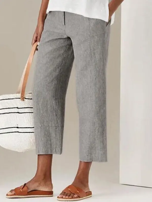 Casual Solid Color High Waist Cotton Linen Pants - Machoup.com 