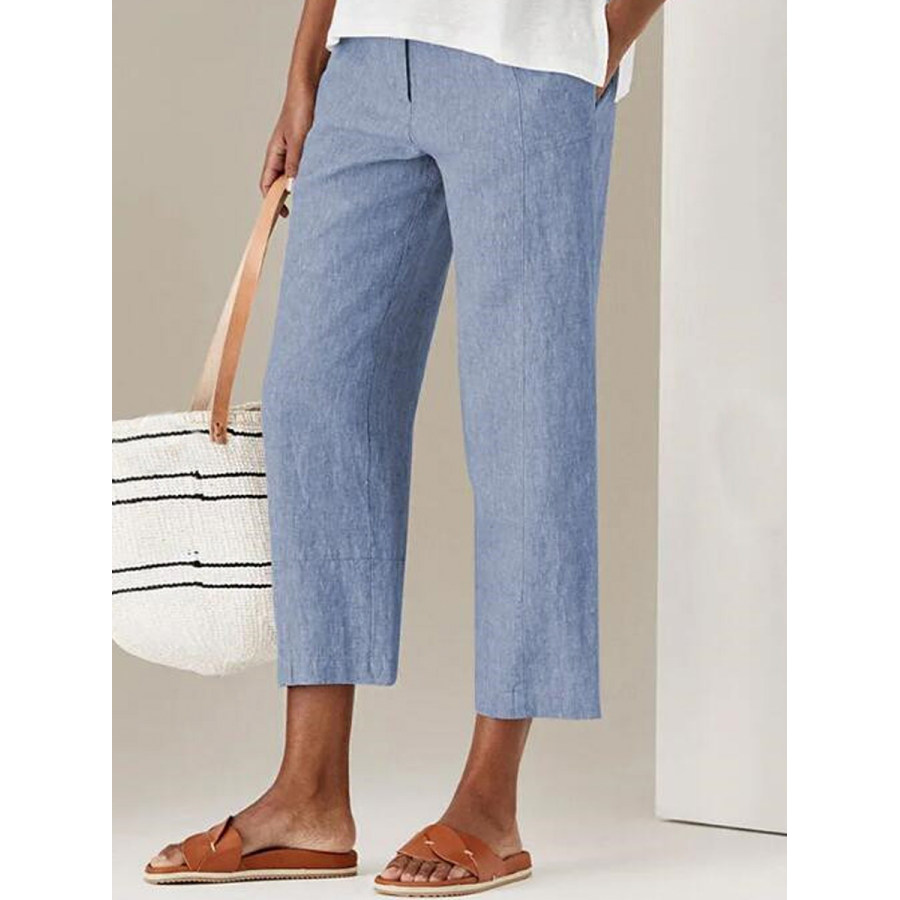 

Casual Solid Color High Waist Cotton Linen Pants