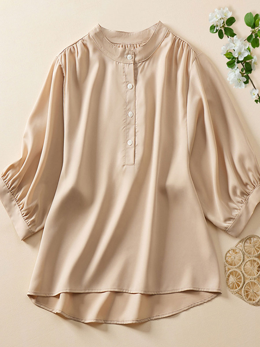 Casual Loose Solid Color Mid sleeve Blouse