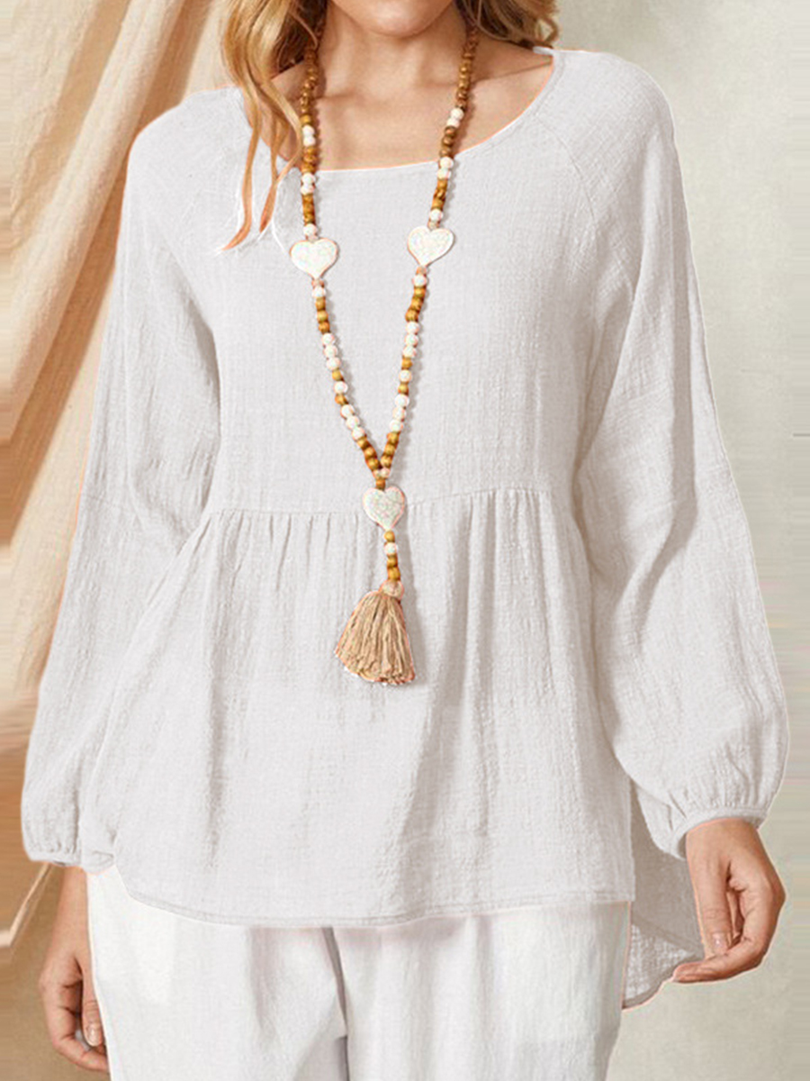 Summer Loosen Lantern Sleeve Cotton And Linen Blouse