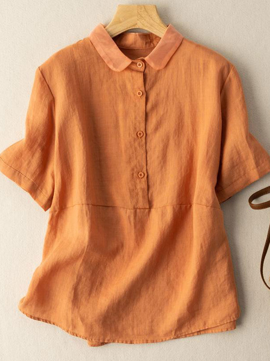 Casual Loose Solid Color Short Sleeve Blouse