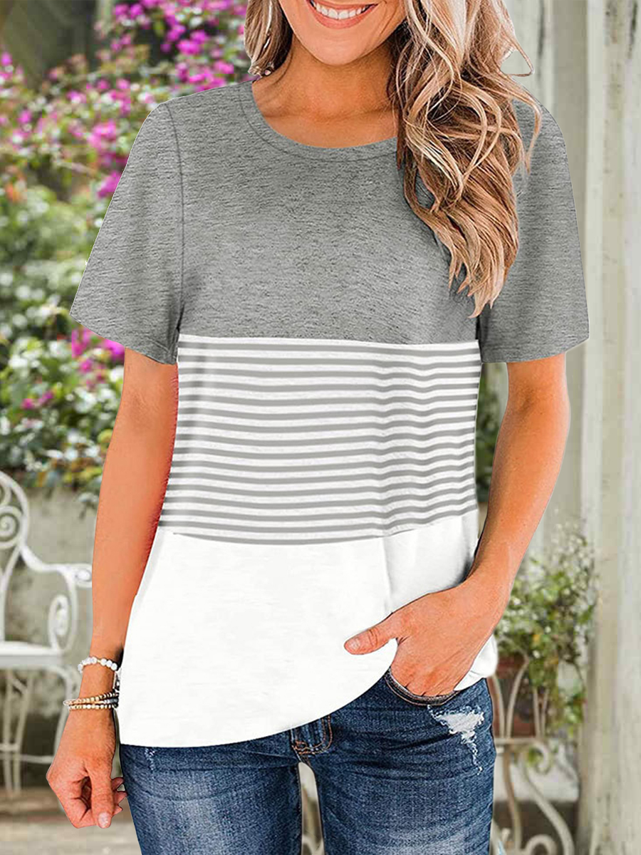 Casual Striped Contrast Loose T Shirt