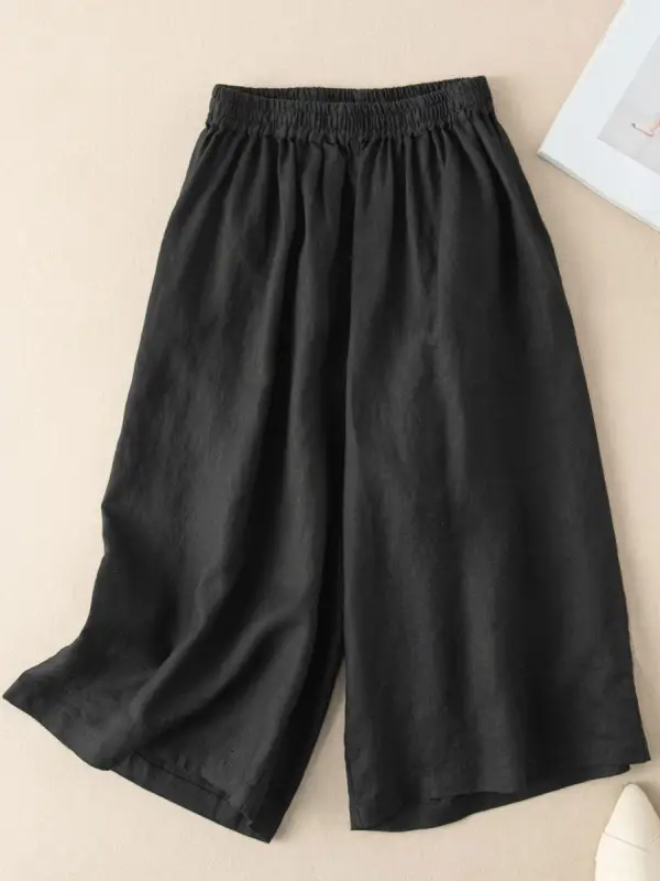 Casual Loose Solid Color Elastic Waist Shorts - Oasisjoy.com 