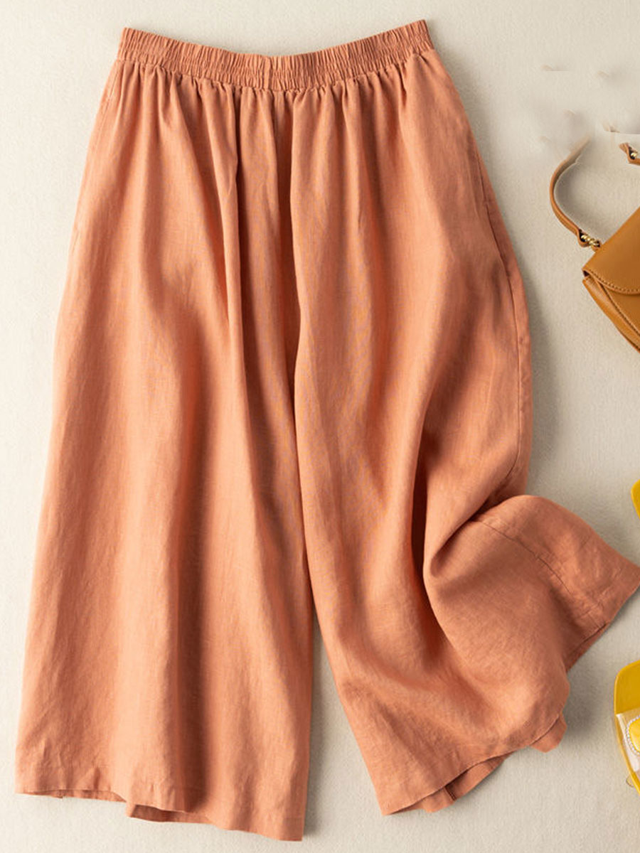 Casual Loose Solid Color Elastic Waist Shorts