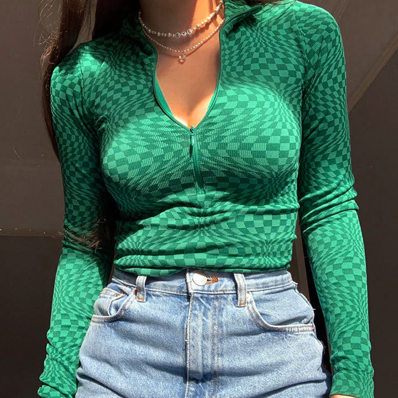 Y2K Spice Girls Checkerboard Zip Top