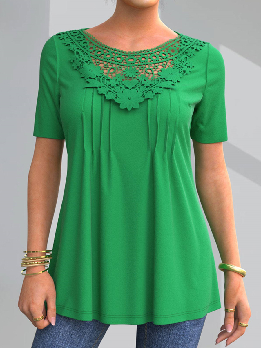 Summer Casual Short Sleeve Lace Crochet T Shirt