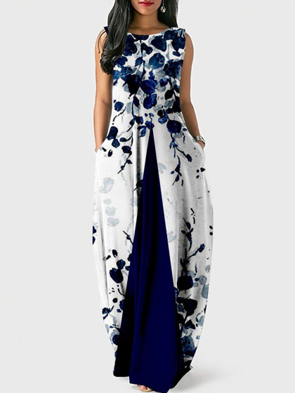 Casual Sleeveless Printed Crewneck Dress