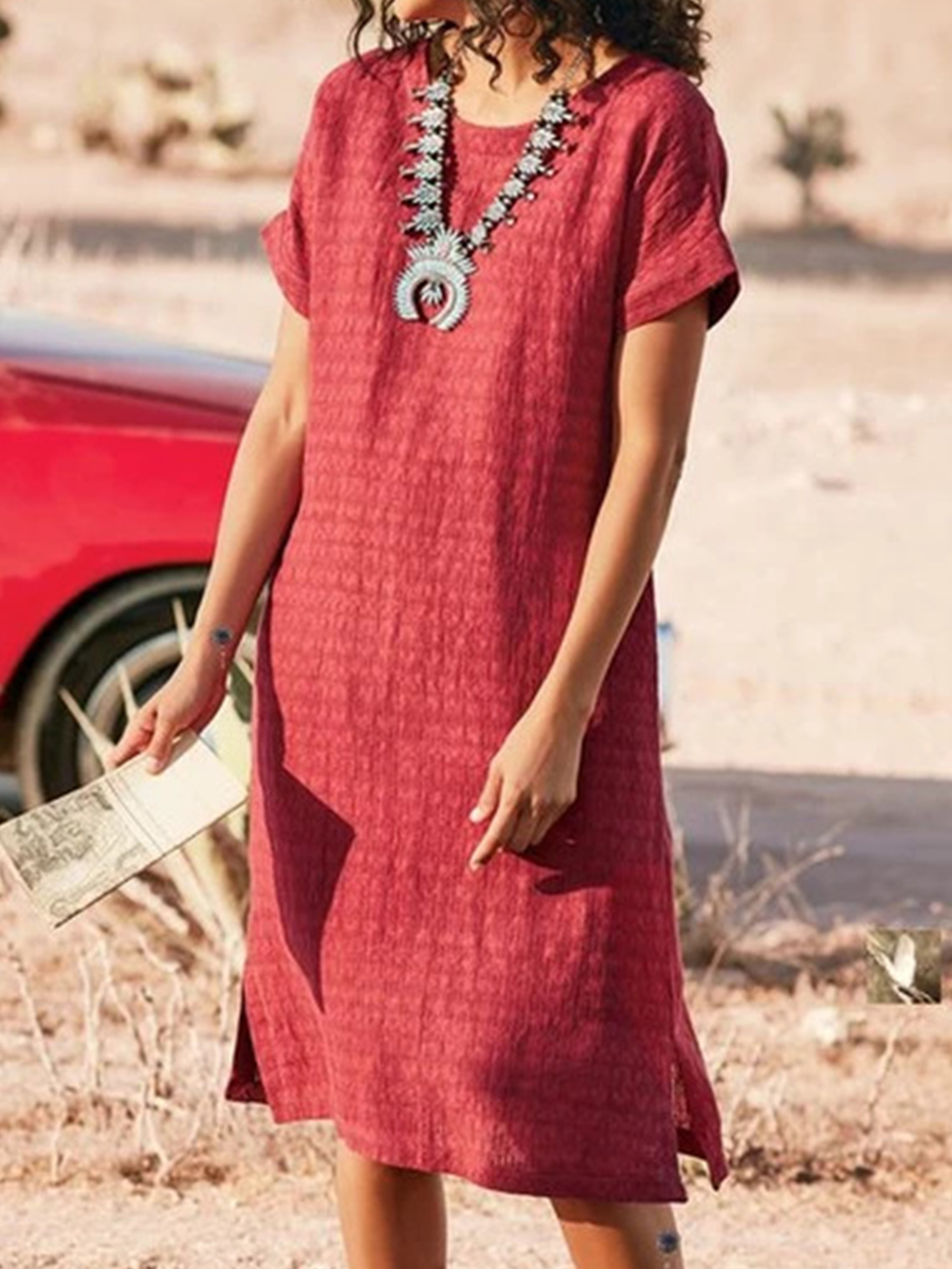 Casual Solid Color Round Neck Short Sleeve Dress