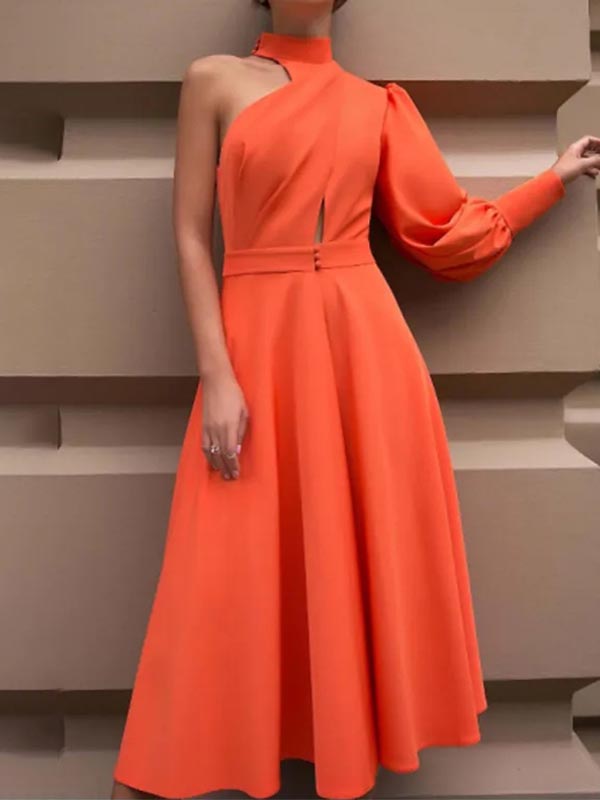 Ladies Slim Fit One Shoulder Long Sleeve Dress