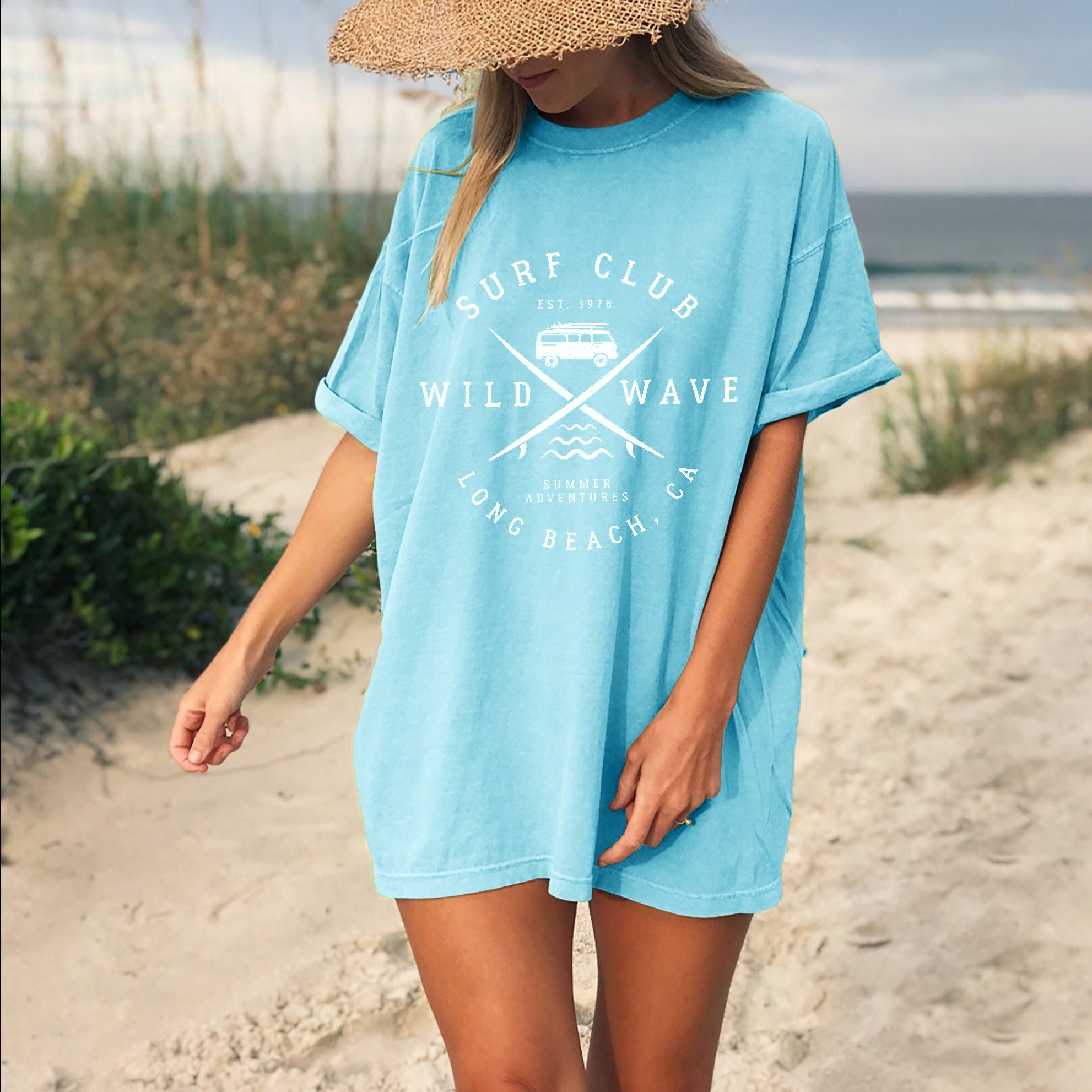 Women's Surf Club Wild Chic Wave Print Loose T-shirt