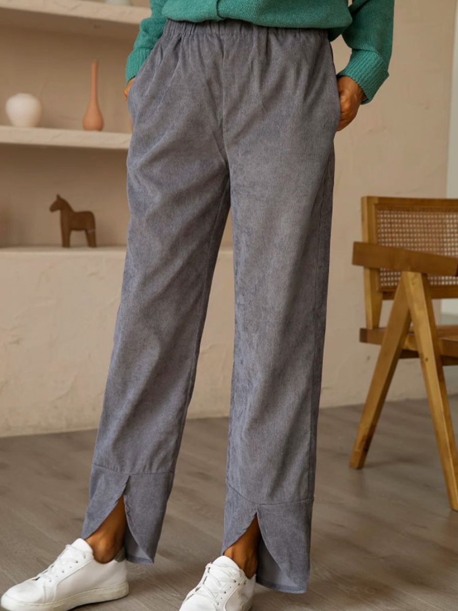 Casual Solid Color Irregular Hem Trousers