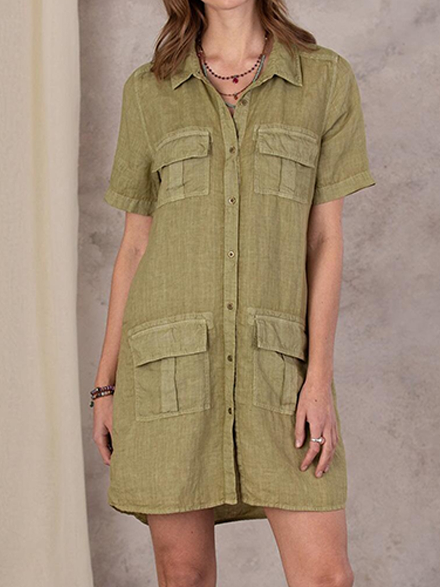 Casual Solid Color Short Sleeve Denim Dress