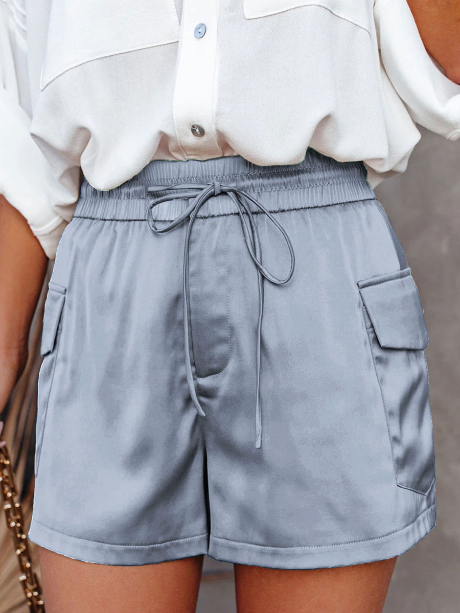 Casual Loose Solid Color Elastic Waist Shorts