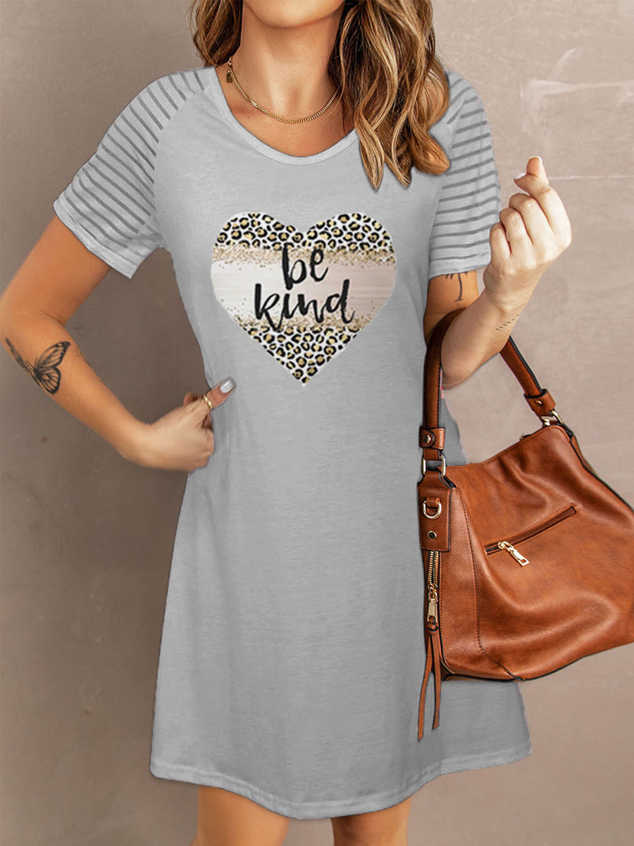 Casual Alphabet Print V Neck Short Sleeve Panel Short Dress