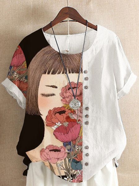 Summer Print Fashion Slim Fit Short Sleeve Blouse