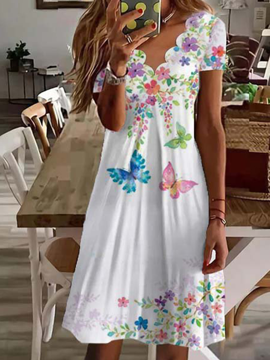 Summer Print Short Sleeve Resort Dress