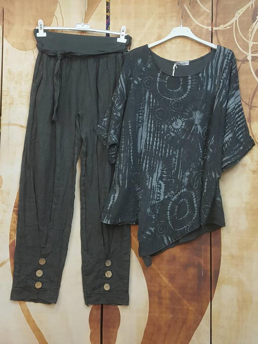 Summer Crew Neck Print Two piece Set