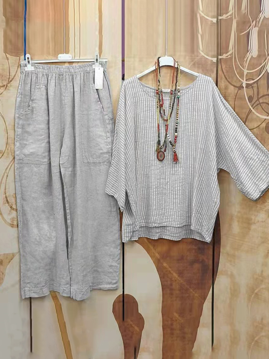 Casual Loose Striped Two Piece Set