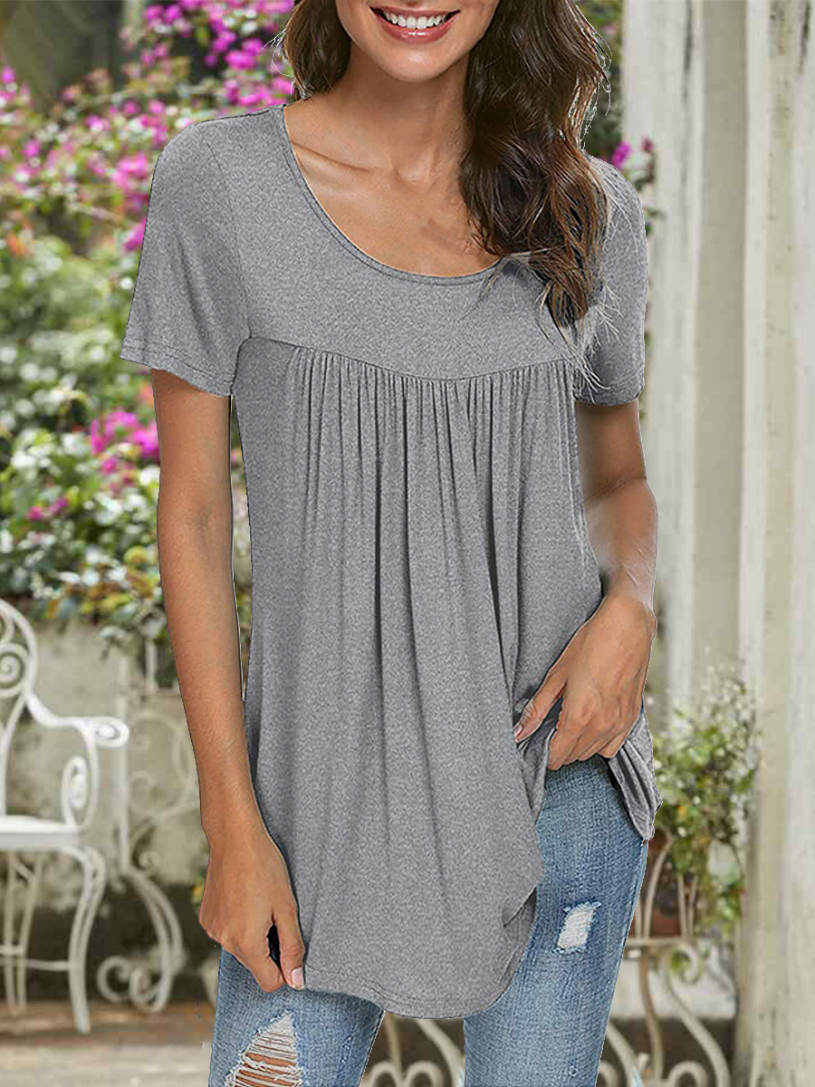 Summer Round Neck Loosen Solid Color Short sleeved T shirt