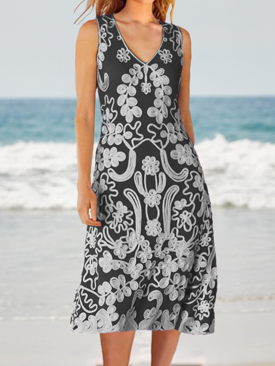 Summer Vintage Print Tank Top Dress