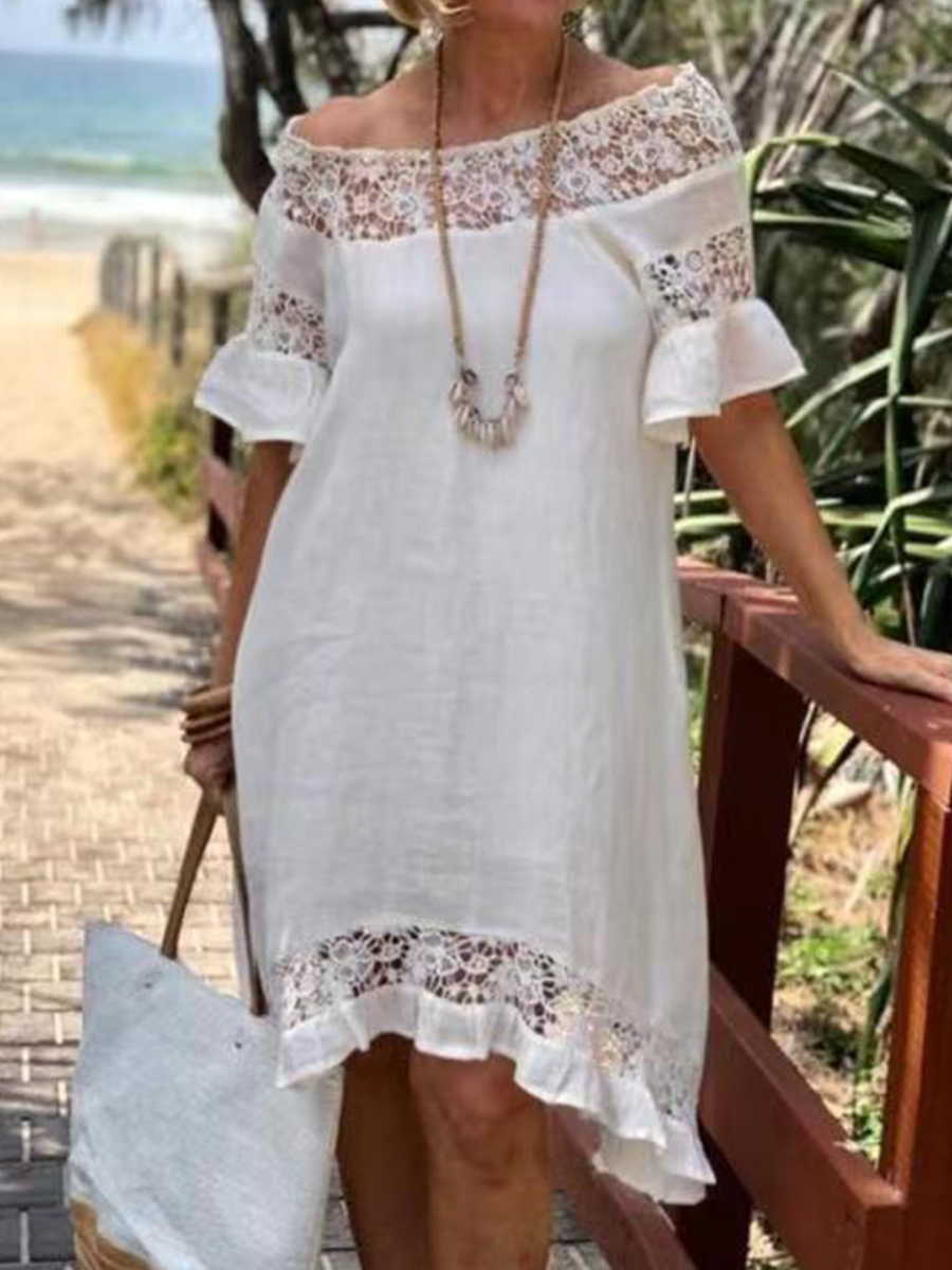 Casual Lace Short Sleeve Cutout Dress