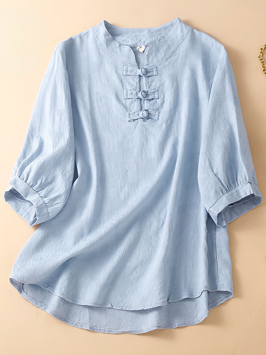 Casual Loose Embroidered Short Sleeve Blouse